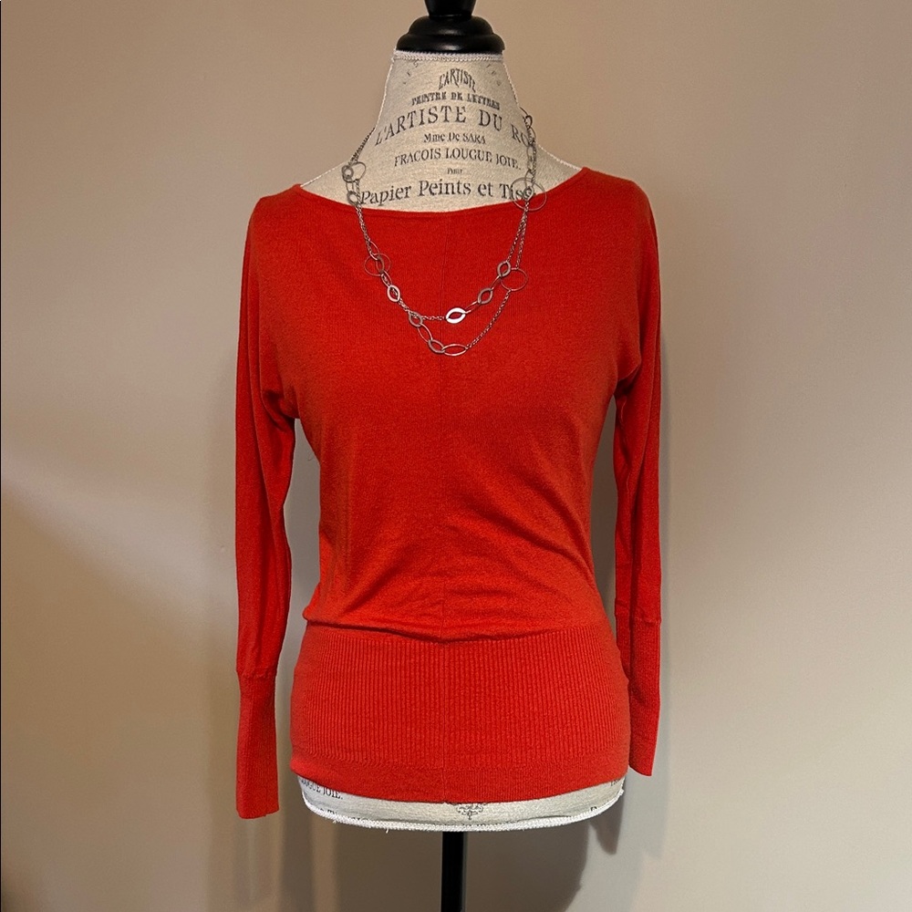 Scoop Neck Sweater, Buttons Down Back, Orange (size XS)